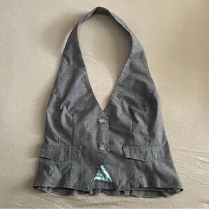 Beige plaid ruffle back Women's Halter Vest
